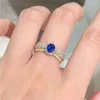 Cluster Rings Vintage Sapphire Diamond Ring Real 925 Sterling Silver Party Wedding Band for Women Bridal Promise Engagement Smycken