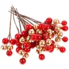 Fiori decorativi 30 pezzi Ghirlanda natalizia Bacche rosse dorate Bacche artificiali Decorare forniture per rami di simulazione Disposizione floreale