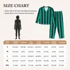 Vêtements de nuit pour femmes Pyjamas Femmes Vert Vertical Rayé Maison Lignes Noires 2 Pièces Casual Lâche Pyjama Ensembles À Manches Longues Costume Chaud