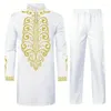 Ethnic Clothing Two-piece Suits Long Sleeve Kaftan Tops & Pants Set Formal Party African Men Suit Shirt Traditional Clothes