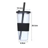 24oz Bubble Tea Tumbler Plástico Smoothie Tumbler com palha e tampa de silicone reutilizável Boba Cup Double Wall Iced Coffee Tumbler 240122