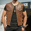 Stylish Men's Faux Leather Motorcycle Vest Round Neck and Sleeveless PU Leather Jacket Spring Autumn Arrivals 240131