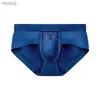 Underbyxor Mens Modal Underwear Mid midja Sexig Ice Wire Mesh Hollow Briefs Solid Color Double Lay Boxer YQ240214