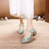 6cm Mid Block Heel Women Soft Jacquard Embroidered Pumps Retro Ankle Strap Ladies Casual Comfortable Chinese Style Shoes 240202