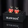Hawson Toptan Kuffllinks Komik Böcek Hayvan Lüks Altın Renk Kaplamalı Kristal Kelek Düğmesi Hediyeler Kutu 240130