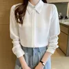 Damesblouses Lange mouw Chiffon Tops 2024 Elegante Mode Kleding Dames Kralen Wit overhemd Kantoorkleding Knop Blusas Mujer 1618