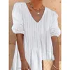 Abiti casual Abito bianco in pizzo da donna maniche corte taglie forti per donna tinta unita Vintage elegante streetwear Y2K