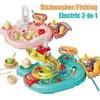 Barnpussel låtsas lekleksaker Diskmaskin Basin Toys Present Kitchen Interactive Toys 2in1 Slide Fishing Montessori Toys 240118