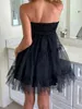 Casual Dresses Women Tube Tulle Mini Dress Sexig Off Shoulder Strapless Mesh Ruffle Tutu Cocktail Party