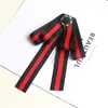 Brooches Fashion Big Bow Ribbon Stripe For Women Rhinestone Pearl Hairball Business Attire Tie Cravat Pin Clothes Accessories