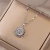 Necklace Earrings Set Rotating Flower Ring Pendants Clavicle Necklaces For Women Stainless Steel Chains GiftWhite Zircon Bridal