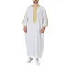 Vêtements ethniques Robe musulmane Arabe Lâche National Costume Moyen Manches Or Brodé Col V Traditionnel Hommes Rétro 2024 Été Eid