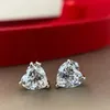 Hjärtörhängen D Color VVS1 Lab Diamond Platinum Plated Sterling Silver Stud Earring Women Fine Jewelry 240131