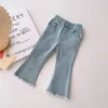 Automne et hiver filles jeans vêtements taille haute cloche-bas couleur unie chaud jean vêtements pour enfants 2-6T 240118