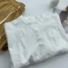 Kvinnor BLOUSES Summer Vintage Cotton Embroidery Lace Shirt Women Mori Girl Cottage Core Classy Beautiful Elegant Youth Korean White