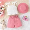 Conjuntos de roupas Fernvia Criança Baby Girl Outfits Puff Sleeve Crewneck T-shirt Tops com Tie-up Shorts Verão 2 Pcs Roupas Set