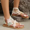 Sandalen Mode Dames 2024 Dames Zomer Bruiloft Bruidsschoenen Comfortabele Holle Kant Bloem Platte Clip Teen Vrouwelijke