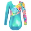 Scene Wear Kids Girls Gymnatics Figur Skating Dance Costume Round Neck Long Sleeves Print Gymnastics Yoga Ballet Leotard Jumpsuit