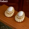 Stud Earrings Fashion Jewelry 925 Silver Needle 2024 Trend Metallic Glass Cream Geometric For Women Girl Party Gift