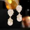 Kolczyki Dangle Water Drop Pearl for Women luksus biżuteria cyrkon błyszcząca wieczorna impreza elegancka elegancka akcesoria prezent żeński