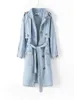 Longue veste en jean femme automne hiver col rabattu simple boutonnage solide bureau dame Denim Trench manteau pour femmes vêtements 240125