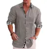 Camicie da uomo a maniche lunghe in lino tinta unita colletto rialzato casual stile spiaggia uomini belli S4XL 240119