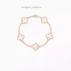 Vanclef Bracelet Van Clover Bracelet bracelet vanly Clefly bracelet haute édition quatre feuilles d'herbe cinq fleurs bracelet avec luxe léger et petit design Rose G