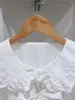 Blusas femininas camisa de manga longa oco babados gola virada para baixo doce branco senhoras blusa outono 2024