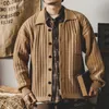 Japan Style Men Vintage Cardigan Sweater Autumn Winter Fashion Trend Solid Loose Button Pocket Patchwork Randig Knit Coat 240130