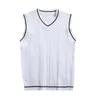 Men'S Sleeveless Sweater Vest Striped Trim V Neck Pullover Vestes Knitwear Male Waistcoat 240119