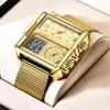 LIGE montre en or femmes Top marque de luxe créatif carré montres dames mode double affichage montre Relogio FemininoBOX 240118