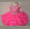 Nouveau Fuchsia Rosie Filles Enfants Pageant Robes Occasion Formelle Niveaux Perlé Organza Halter Mini Bal Fête Bébé Petite Fille Robes 202046752