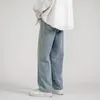 Korean mode mäns baggy jeans klassisk all-match fast färg rak ben denim bredben byxor manlig ljusblå grå svart 240127