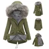 Women's Down EU Size Green Black With Fur Hat Thick Warm Casual Winter Zip Up Jacket For 2024 Bomber Cargo Coat Padded Oversize Parka