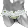 Sous-vêtements dentelle-travail Sexy Lingerie culotte pour Sissy hommes slips sous-vêtements mode Plaid Bowknot Bikini Super taille basse