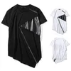 T Shirt Men Personality tailoring Long Patchwork Leather Zipper Tshirt Men Hiphop Short Sleeve Longline Casual Top Tee 240122