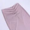 Conjunto de vestido de lantejoulas rosa, manga comprida, ombro acolchoado, top curto e saia plissada de cor sólida com quadril estiloso 240124