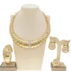 Conjunto de joias banhadas a ouro feminino formato de osso redondo colar luxo casamento e banquete pulseira brincos anel 4 peças 240202