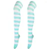 Women Socks Girls Stripe Fashion Stockings Casual Thigh High Over Knee Acrylic Colour Sweet Female Long Sock