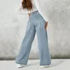 Jeans da donna Pantaloni larghi in denim strappati a vita alta a gamba larga da donna Pantaloni larghi a vita a pieghe Ropa De Mujer