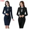 Högkvalitativ Autumn Winter Formal Blazer Business Suits With Set Korean Women Work Wear Office Uniform Dark Blue Skirt Jacket 240202