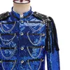 Королевский синий блесток, украшенный военным пиджаком, куртка, мужской сценический костюм для выпускного вечера, мужской смокинг, костюм певицы, шоу, DJ, костюм Homme 240124