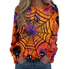 Hoodies femininos camisa baggy senhoras tripulação pescoço manga longa impressão de halloween moletom com capuz moda solta superior zip treino feminino