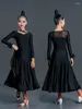 Сценическая одежда Черное платье для бальных танцев с длинным рукавом Конкурсный костюм Боди Юбка для девочек Вальс Танго Стандартная танцевальная одежда VDB7973