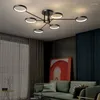 Lampadari Plafoniera con telecomando Illuminazione interna Lampadario moderno a LED per soggiorno Camera da letto Nero 1/2/6/8 cerchi Alluminio