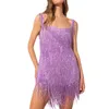 Casual Dresses Women Sequin Fringe Mini Dress Sling Tassel Hem Sparkly Spaghetti Strap Backless Bodycon Elegant Cocktail Party Short Y2K