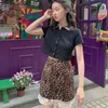 Юбки HOUZHOU леопардовая мини-юбка женская винтажная уличная одежда трапециевидной формы с кружевом в стиле пэчворк милое сексуальное лето Y2k Gyaru