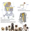 Poussette à cadre en aluminium d'aviation Poussette pliante pour chien 4 roues Chien/Chat Chiot Cage de transport portable avec panier de rangement Amortissement à ressort de roue avant à 360 ° avec frein