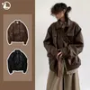 Motorrad Lederjacke Männer Bomber Pilot Retro Lose Pu Kurzmantel Japanischen Casual Streetwear Multi Tasche Trend Outwear 240130