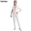 Scene Wear Kids Girls Long Sleeve Metallic Unitards Dancewear Shiny Ballet Tights Unitard Rhinestone Gymnastic Jumpsuit